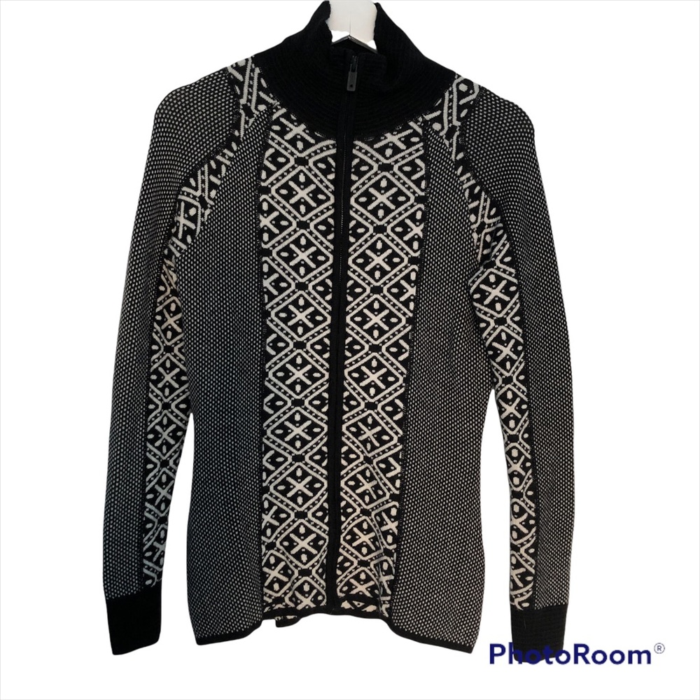 Smartwool, Women's Wool Blend, Full Zip Sweater, Black / Cream, Small, EUC